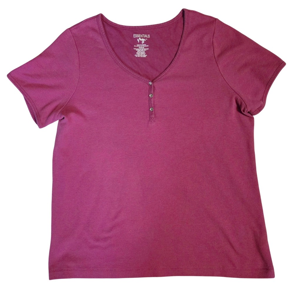 Essentials by Maggie Women's Fuchsia Waffle Knit Henley Top Short Sleeve 18/20